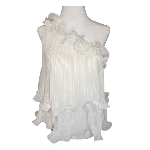 Lush Tops - LUSH Ivory One Shoulder Ruffle Tiered Pleated Blouse Top Size Small NWT